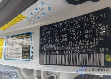 2011 Hyundai Veracruz Limited from USA, damaged, VIN KM8NUDCC0BU162838